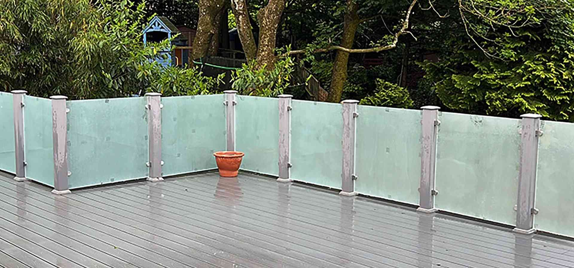 Frosted glass balustrade on composite decking